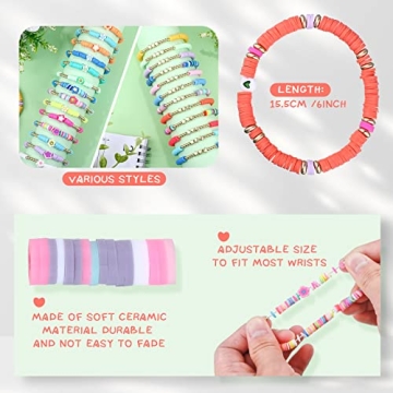 Jadive 48 Pcs Preppy Heishi Bracelet Set for All Ages