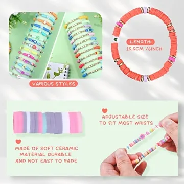 Jadive 48 Pcs Preppy Heishi Bracelet Set for All Ages