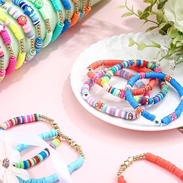 Jadive 48 Pcs Preppy Heishi Bracelet Set for All Ages