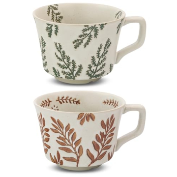 Elegant LINVIA Nature-Inspired Ceramic Coffee Mug Set (12 oz, Set of 2)
