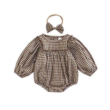 Douhoow Infant Baby Girl Plaid Romper Baby Sweatshirt Romper Ruffle Festival Clothes Fall Winter Out...
