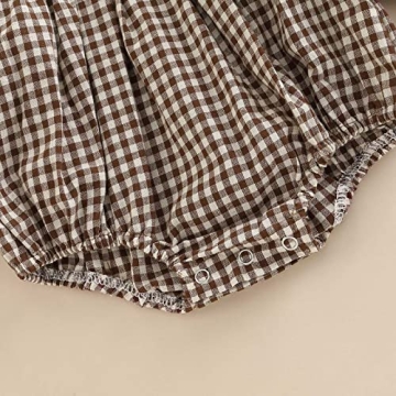 Douhoow Infant Baby Girl Plaid Romper Baby Sweatshirt Romper Ruffle Festival Clothes Fall Winter Outfits with Headband (Coffee plaid, 3-6 Months)