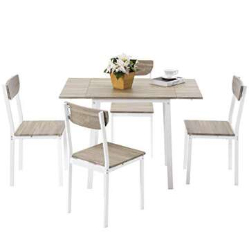Flieks 5-Piece Modern Dining Table Set with A Drop Leaf Dining Table and 4 Chairs Home Kitchen Furni...
