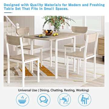 Flieks 5-Piece Modern Dining Table Set with A Drop Leaf Dining Table and 4 Chairs Home Kitchen Furniture Dinette Set (Light Grey/White)