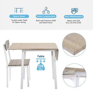 Flieks 5-Piece Modern Dining Table Set with A Drop Leaf Dining Table and 4 Chairs Home Kitchen Furniture Dinette Set (Light Grey/White)