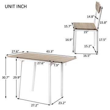 Flieks 5-Piece Modern Dining Table Set with A Drop Leaf Dining Table and 4 Chairs Home Kitchen Furniture Dinette Set (Light Grey/White)