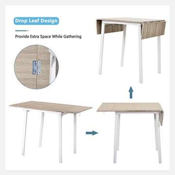 Flieks 5-Piece Modern Dining Table Set with A Drop Leaf Dining Table and 4 Chairs Home Kitchen Furniture Dinette Set (Light Grey/White)