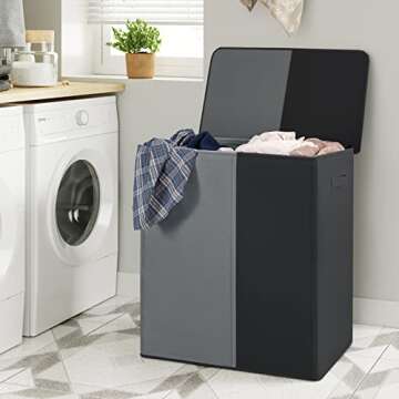 WOWLIVE Double Laundry Baseket with Lid and Removable Laundry Bags,154L Large Laundry Hamper 2 Secti...