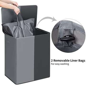 WOWLIVE Double Laundry Baseket with Lid and Removable Laundry Bags,154L Large Laundry Hamper 2 Section Collapsible Dirty Clothes Hamper for Laundry Room,College Dorm,Bathroom, Black and Grey