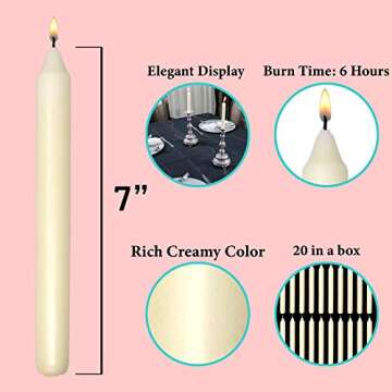 7 Inch Ivory Taper Candles 6 Hour Burning Candle Decorate Your Dinner Wedding Table Dripless and Smo...