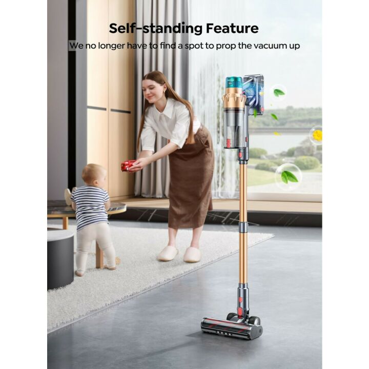 Cordless Vacuum Cleaner, 550W 45KPA 60 Mins Runtime Self-Standing Vacuum Cleaners for Home, Stick Vacuum with Charging Dock Station Removable Battery, Handheld Vacuum for Pet Hair/Carpet/Floor
