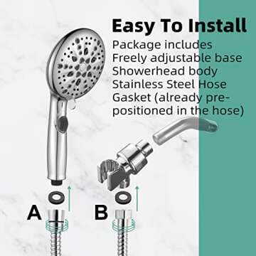 Cobbe High Pressure 9 Functions Shower Head with handheld - Luxury Modern Chrome Look, Built-in Power Spray to Clean Corner, Tub and Pets, Stainless Steel Hose Adjustable Bracket, Chrome