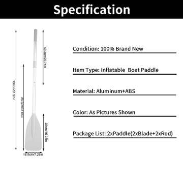 Keenso 2Pcs Inflatable Dinghy Oars, Silver Dinghy Paddle Boat Durable Paddles Plastic for Boat Canoe Water Marine Sports Rowing