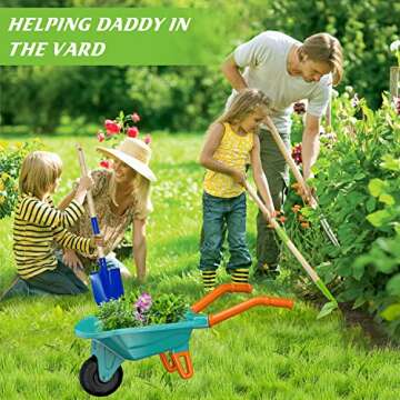 Qtioucp Kids Gardening Tools Outdoor Toys Set Backyard Play with Wheelbarrow Educational STEM Learni...