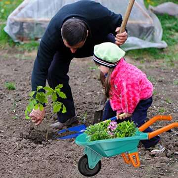 Qtioucp Kids Gardening Tools Outdoor Toys Set Backyard Play with Wheelbarrow Educational STEM Learning Pretend Toys Outdoor Indoor for Toddlers Kids Boys Girls (Green)