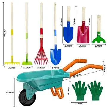 Qtioucp Kids Gardening Tools Outdoor Toys Set Backyard Play with Wheelbarrow Educational STEM Learning Pretend Toys Outdoor Indoor for Toddlers Kids Boys Girls (Green)