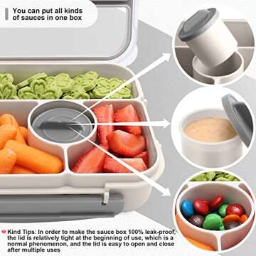 Amathley Bento box adult lunch box,lunch box kids,lunch containers for Adults/Kids/Toddler,5 Compartments bento Lunch box for kids with Sauce Vontainers,Microwave & Dishwasher & Freezer Safe(White)