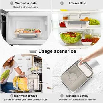 Amathley Bento box adult lunch box,lunch box kids,lunch containers for Adults/Kids/Toddler,5 Compartments bento Lunch box for kids with Sauce Vontainers,Microwave & Dishwasher & Freezer Safe(White)