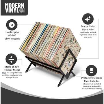 MODERN VINYL Record Storage Racks - Easy Assembly Vinyl Record Holder Stand 100 Lps | Sleek Matte Black LP Holder Stand | Multiuse Vinyl Storage Rack | Storage Rack for Books Magazines Files