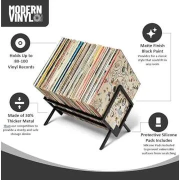 MODERN VINYL Record Storage Racks - Easy Assembly Vinyl Record Holder Stand 100 Lps | Sleek Matte Black LP Holder Stand | Multiuse Vinyl Storage Rack | Storage Rack for Books Magazines Files