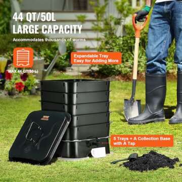 VEVOR 5-Tray Worm Composter, 50 L Worm Compost Bin Outdoor and Indoor, Sustainable Design Worm Farm Kit, for Recycling Food Waste, Worm Castings, Worm Tea, Vermiculture and Vermicomposting, Black