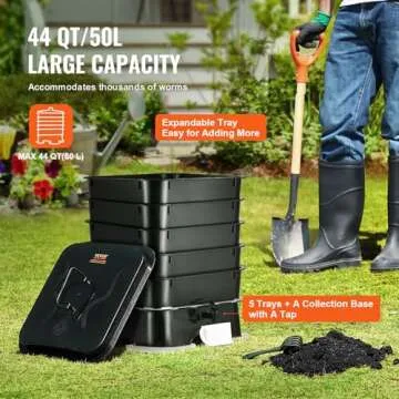 VEVOR 5-Tray Worm Composter, 50 L Worm Compost Bin Outdoor and Indoor, Sustainable Design Worm Farm Kit, for Recycling Food Waste, Worm Castings, Worm Tea, Vermiculture and Vermicomposting, Black