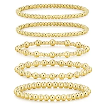ADOYI Gold Bracelets for Women - 14K Gold Plated Bead Stack Set Jewelry Gift