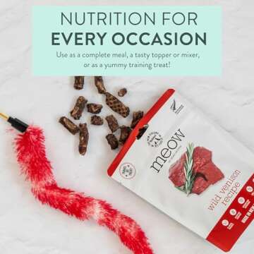 The New Zealand Natural Pet Food Co. Meow Air Dried Cat Food - Venison Recipe, High Protein Dry Cat Food Use as a Complete Diet, Topper, Mixer, or as Cat Training Treats, All Life Stages, 26.5 oz