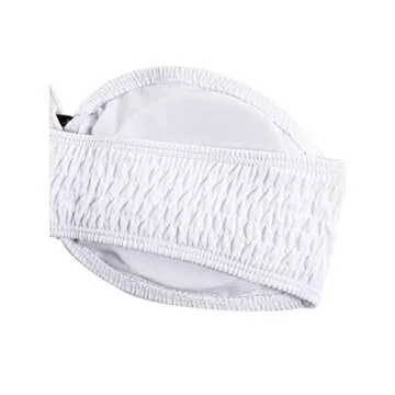 WDIRARA Women's 2 Piece Strapless Smocked Ring Bandeau Bikini Set Swimsuit Bathing Suits White M