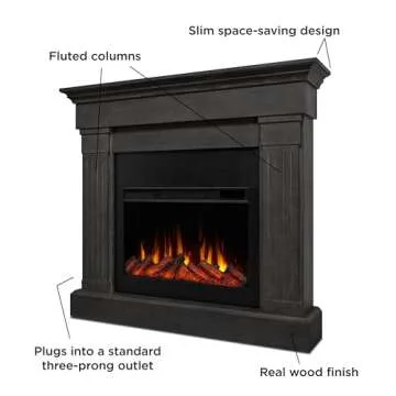 Real Flame Crawford Slim Indoor Electric Fireplace with Mantel for Living Room or Bedroom, Replaceable Fireplace Insert Heater, Realistic Log and Flame Effect, Remote Control, Timer