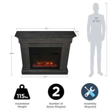 Real Flame Crawford Slim Indoor Electric Fireplace with Mantel for Living Room or Bedroom, Replaceable Fireplace Insert Heater, Realistic Log and Flame Effect, Remote Control, Timer