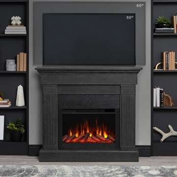 Real Flame Crawford Slim Indoor Electric Fireplace with Mantel for Living Room or Bedroom, Replaceable Fireplace Insert Heater, Realistic Log and Flame Effect, Remote Control, Timer