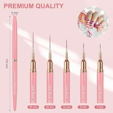 Artdone Metallic Nail Art Pens, Liner Brushes Set, 5PCS Pink Color Nail Tools For Long Lines, Thin D...