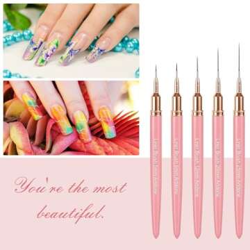 Artdone Metallic Nail Art Pens, Liner Brushes Set, 5PCS Pink Color Nail Tools For Long Lines, Thin Details, Fine Drawing, Liner Brush UV Gel Polish Painting Nail Design Sizes 5/8/12/20/25mm