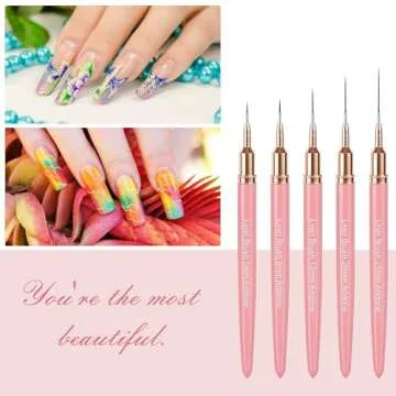 Artdone Metallic Nail Art Pens, Liner Brushes Set, 5PCS Pink Color Nail Tools For Long Lines, Thin Details, Fine Drawing, Liner Brush UV Gel Polish Painting Nail Design Sizes 5/8/12/20/25mm
