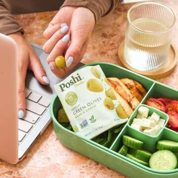 Poshi Natural Whole Pitted Olives | 24 Pack Variety | Basil & Garlic, Chili & Oregano, Lemon & Rosemary | Vegan, Kosher, Gluten Free + Keto Friendly Healthy Snacks, 1.1 Ounce (Pack of 24)