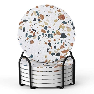 Stylish LIFVER Absorbent Drink Coasters Set of 6 with Holder