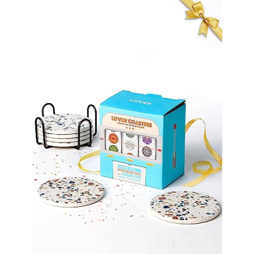 Stylish LIFVER Absorbent Drink Coasters Set of 6 with Holder