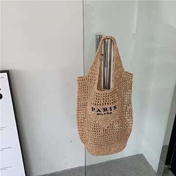 bufftieo Straw Woven Tote Bag for women,Mesh Hollow Woven Tote Bag, Beach,Hobo Women Bag,Large Shoulder Travel Tote Bag