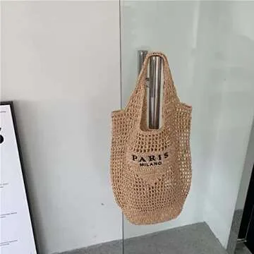 bufftieo Straw Woven Tote Bag for women,Mesh Hollow Woven Tote Bag, Beach,Hobo Women Bag,Large Shoulder Travel Tote Bag