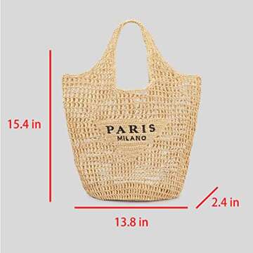 bufftieo Straw Woven Tote Bag for women,Mesh Hollow Woven Tote Bag, Beach,Hobo Women Bag,Large Shoulder Travel Tote Bag