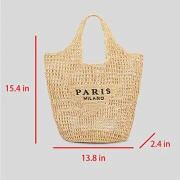bufftieo Straw Woven Tote Bag for women,Mesh Hollow Woven Tote Bag, Beach,Hobo Women Bag,Large Shoulder Travel Tote Bag