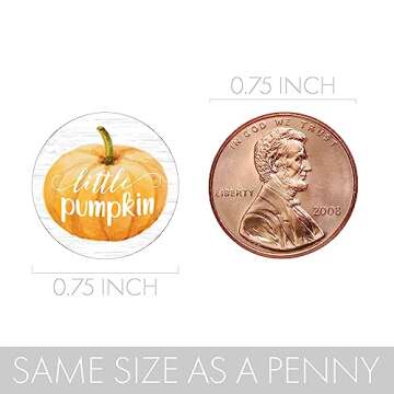 Orange Little Pumpkin Baby Shower Kisses Candy Stickers, Fall Baby Shower Party Favor Stickers - 180 Labels