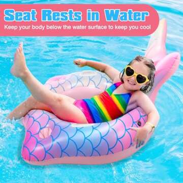 Mermaid Tail Inflatable Pool Float Chair with 2 Cup Holders, Armrests, Pink Swimming Pool Party Loun...