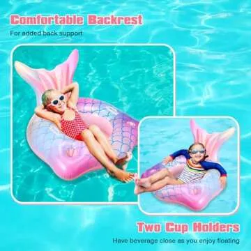 Mermaid Tail Inflatable Pool Float Chair with 2 Cup Holders, Armrests, Pink Swimming Pool Party Lounge Raft Decorations Toys for Kids Adults, Swimming Pool Lounger Pool Floaties for Summer Beach Party