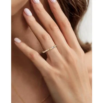 Gloffery Rainbow Eternity Ring Colorful Baguette CZ Stackable Band