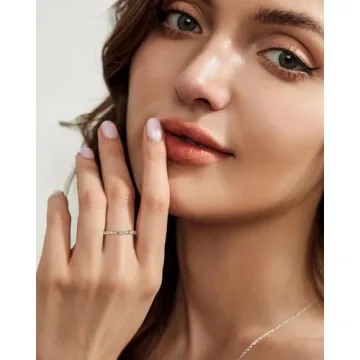 Gloffery Rainbow Eternity Ring Colorful Baguette CZ Stackable Band