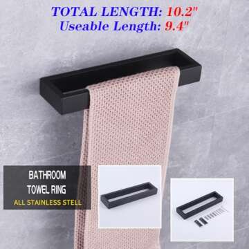 GERZWY Modern Black Towel Holder SUS304 Stainless Steel Towel Hanger Towel Ring for Bathroom Lavator...