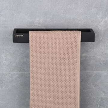 GERZWY Modern Black Towel Holder SUS304 Stainless Steel Towel Hanger Towel Ring for Bathroom Lavatory Wall Mount Contemporary Style HG1706-BK