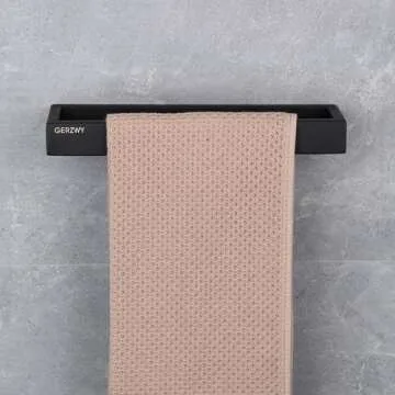 GERZWY Modern Black Towel Holder SUS304 Stainless Steel Towel Hanger Towel Ring for Bathroom Lavatory Wall Mount Contemporary Style HG1706-BK